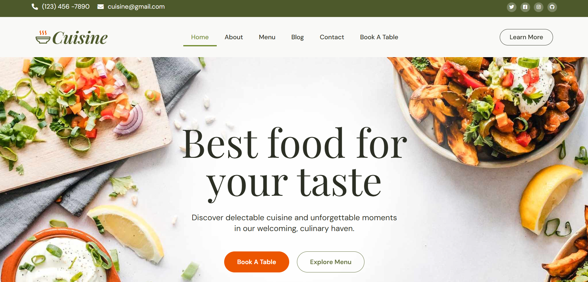 Restaurant landing page preview image